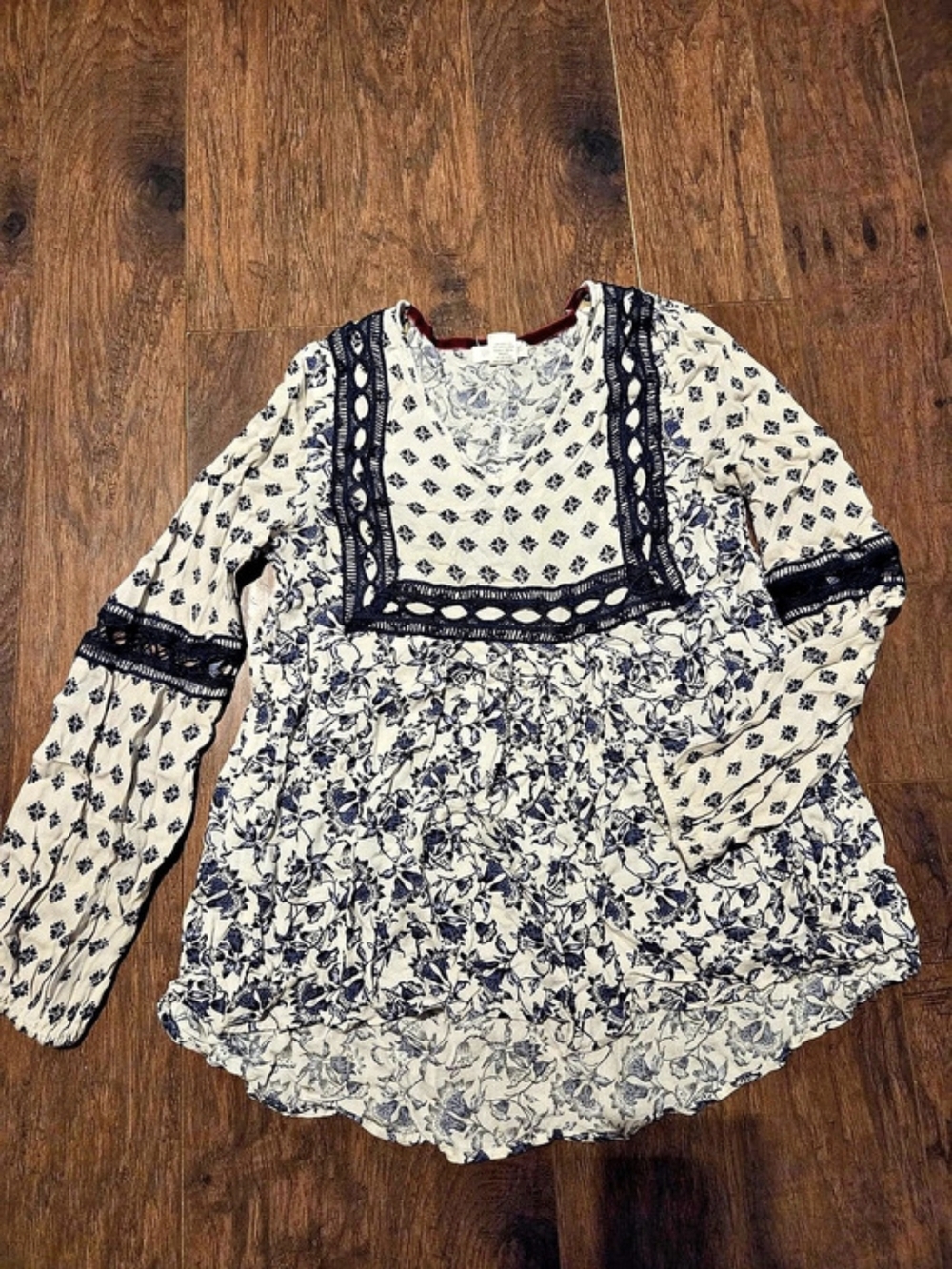 CLOVER + SCOUT Floral Peasant Blouse in Cream & Blue